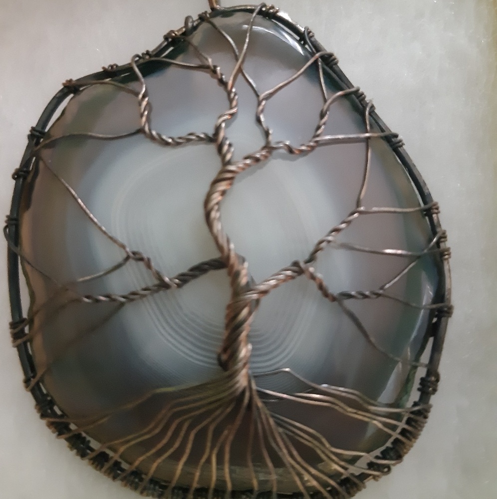 Tree of life wire wrapped onto Moss Agate stone